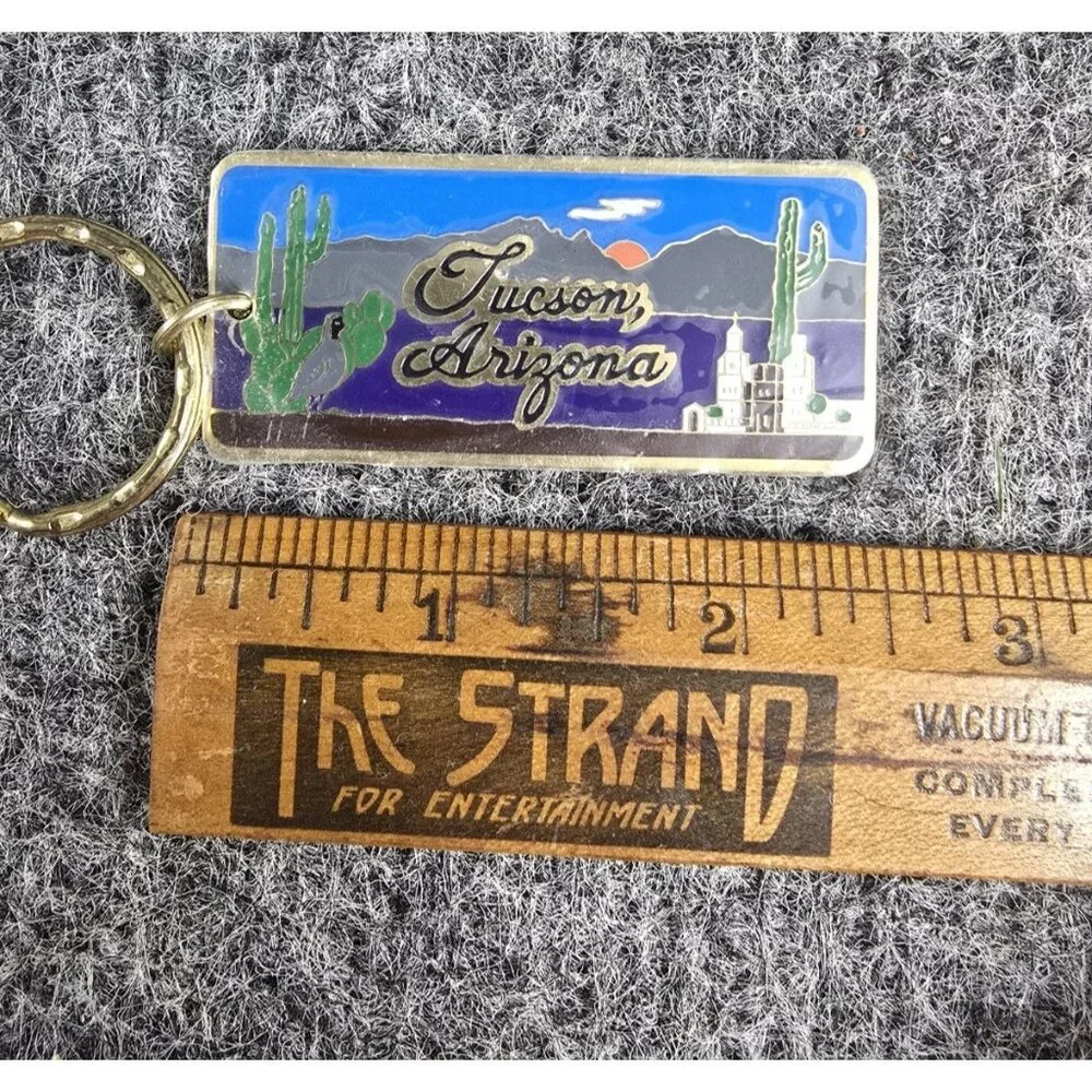 Tucson Arizona Metal And Enamel Keychain Vintage Rectangle Cactus